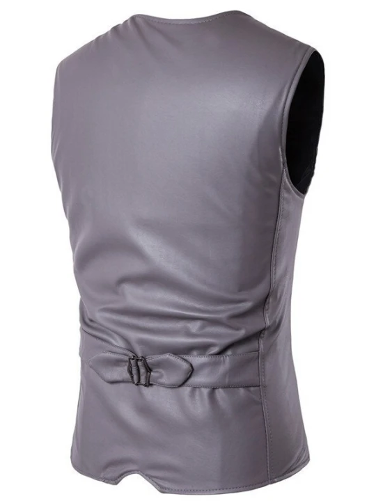 Men Fabulous Wear Real Lambskin Grey Leather Sleeveless Vest Coat