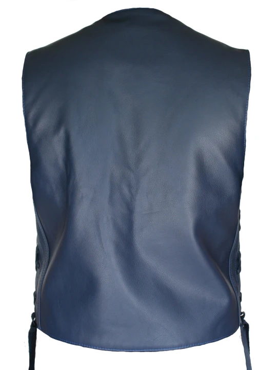 Men Unique Look Real Lambskin Blue Leather Sleeveless Vest Coat