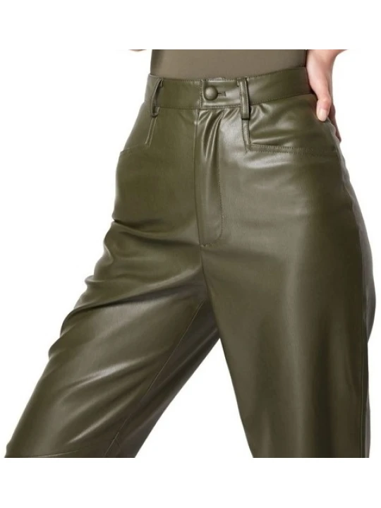 Women Awesome Look Real Lambskin Olive Green Leather Capris Trousers Pants