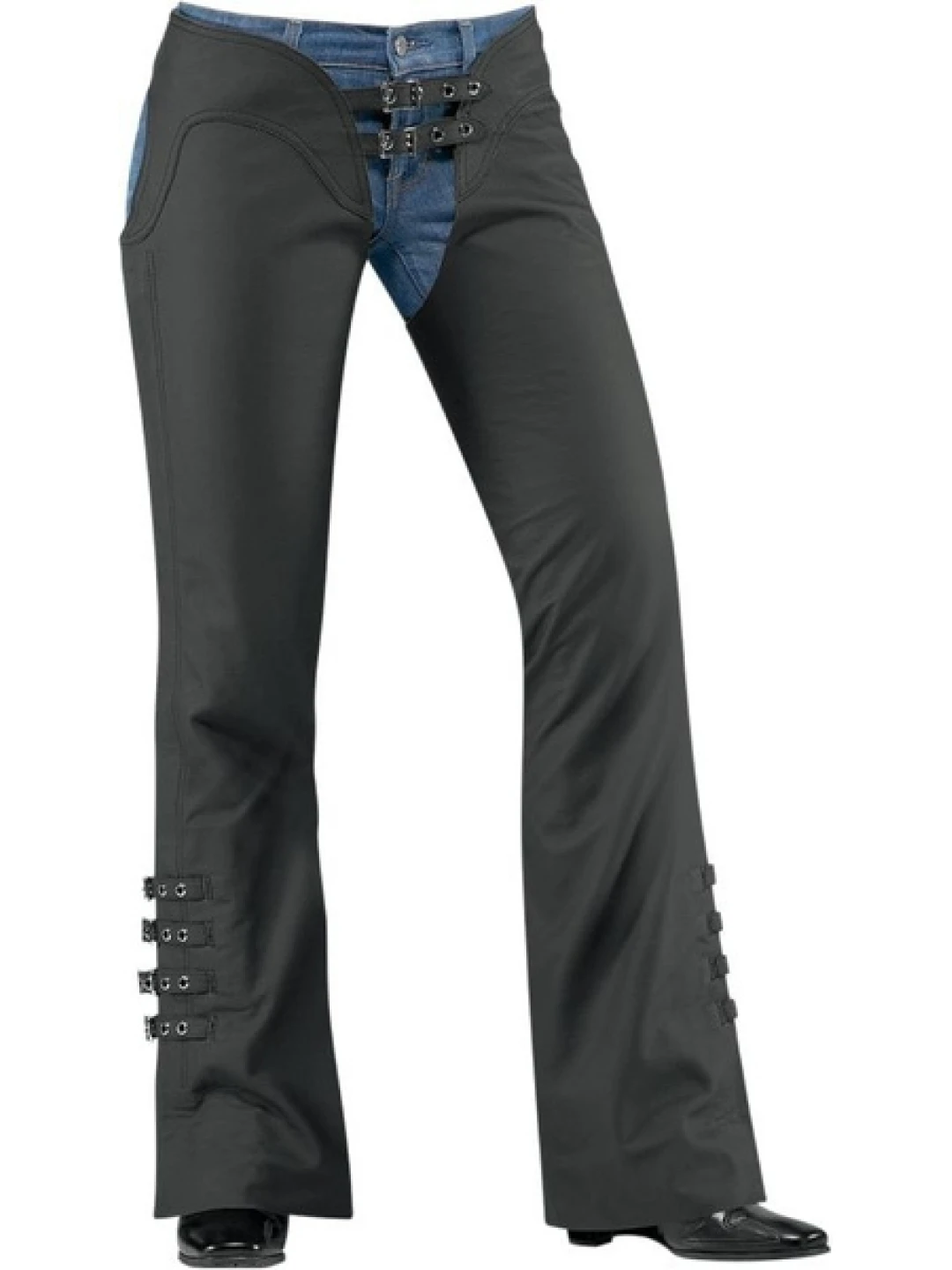 Women Classic Real Sheepskin Black Leather Motorcycle Chaps