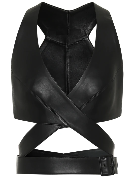Women Elegant Look Real Lambskin Black Leather Tops
