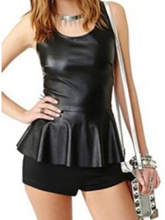 Women Great Look Real Lambskin Black Leather Tops