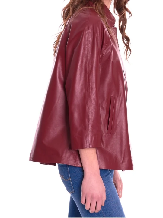 Women Unique Fashion Real Lambskin Maroon Leather Tops
