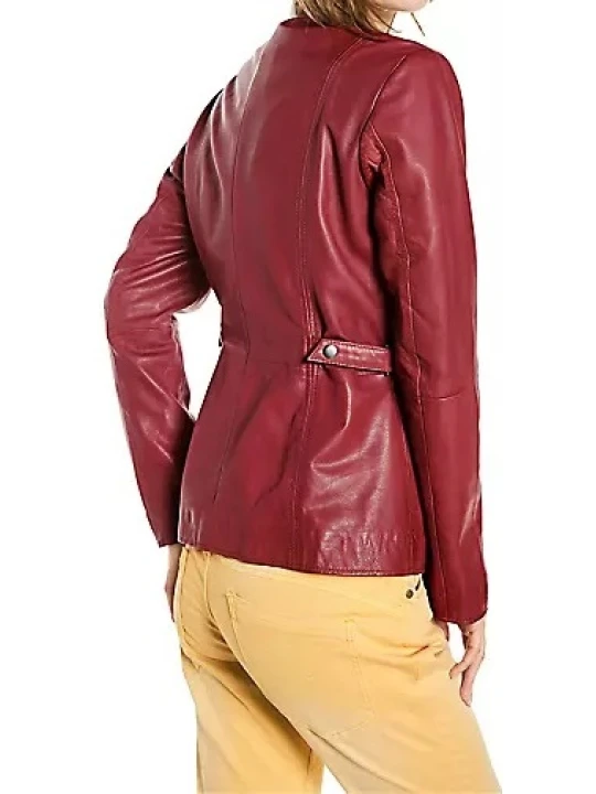 Women Unique Style Real Sheepskin Red Leather Coat