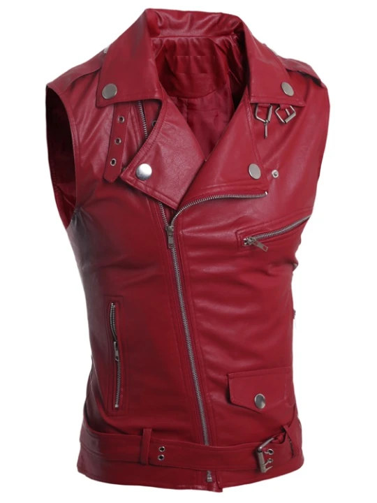 Women Biker Real Lambskin Maroon Leather Sleeveless Vest Jacket