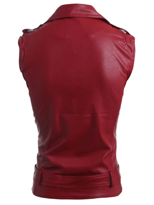 Women Biker Real Lambskin Maroon Leather Sleeveless Vest Jacket