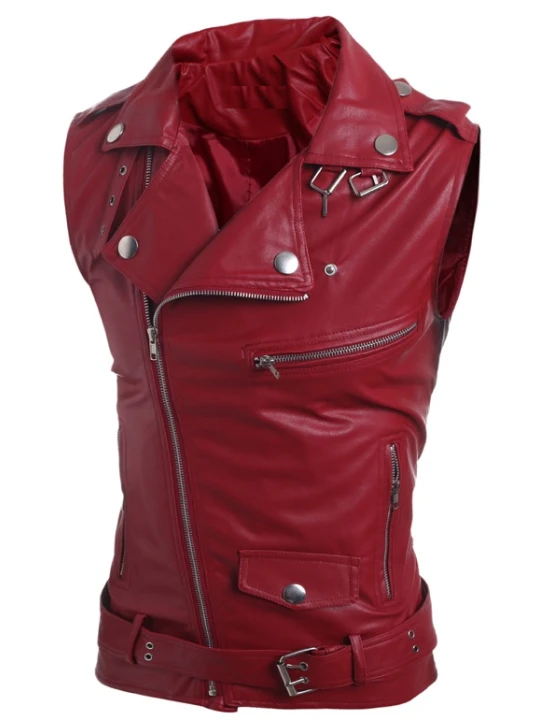 Women Biker Real Lambskin Maroon Leather Sleeveless Vest Jacket