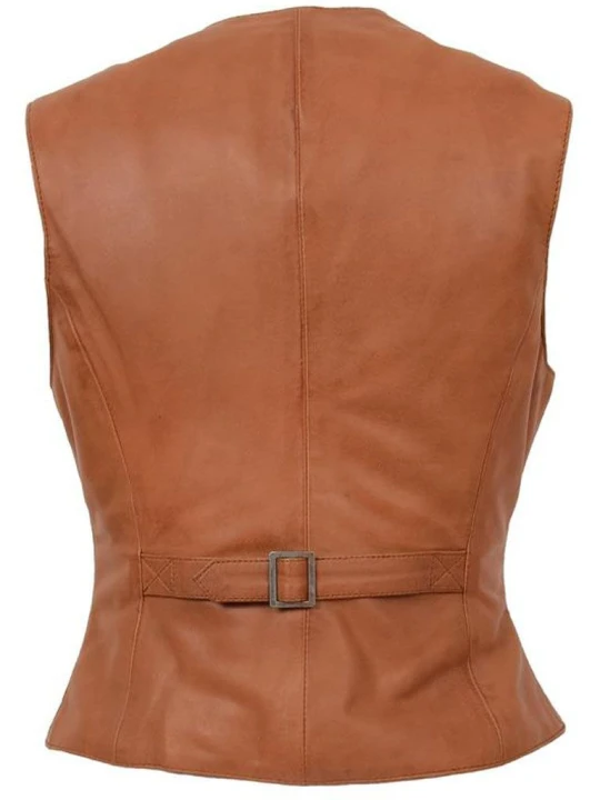 Women Trendsetting Real Lambskin Tan Leather Sleeveless Vest Jacket