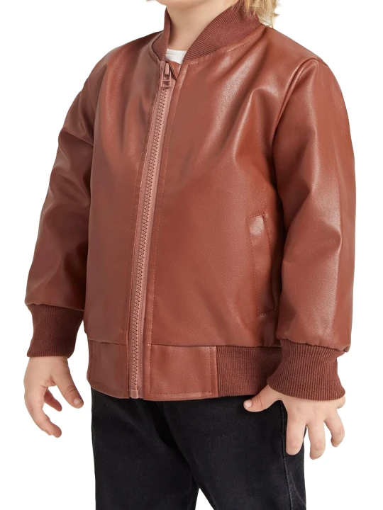 Impressive Real Lambskin Brown Leather Bomber Jacket For Boy Kids Toddler