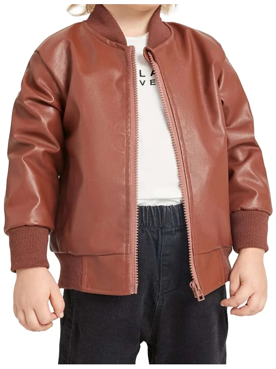 Impressive Real Lambskin Brown Leather Bomber Jacket For Boy Kids Toddler