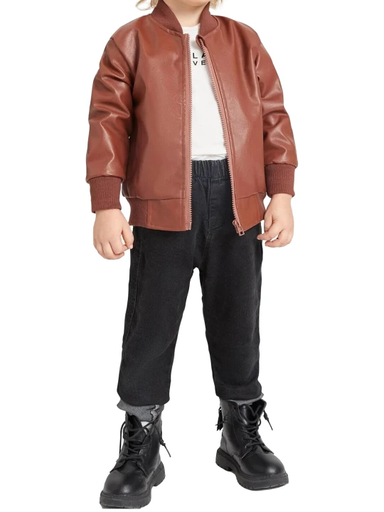 Impressive Real Lambskin Brown Leather Bomber Jacket For Boy Kids Toddler