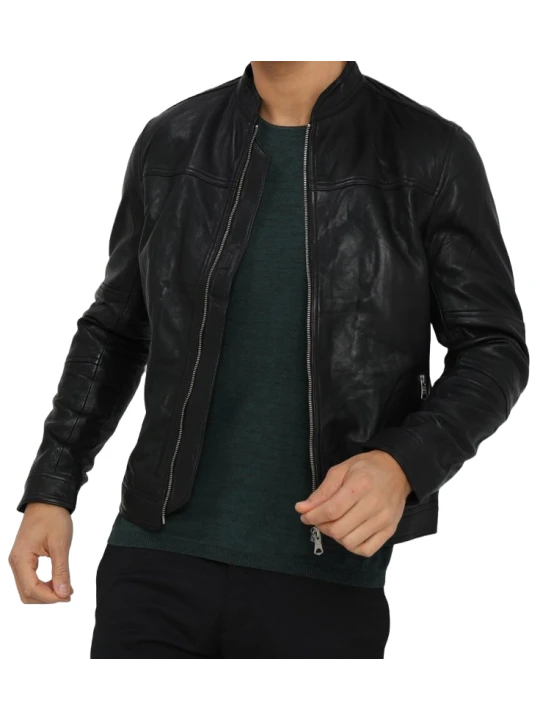 Men Awesome Look Real Lambskin Black Leather Jacket