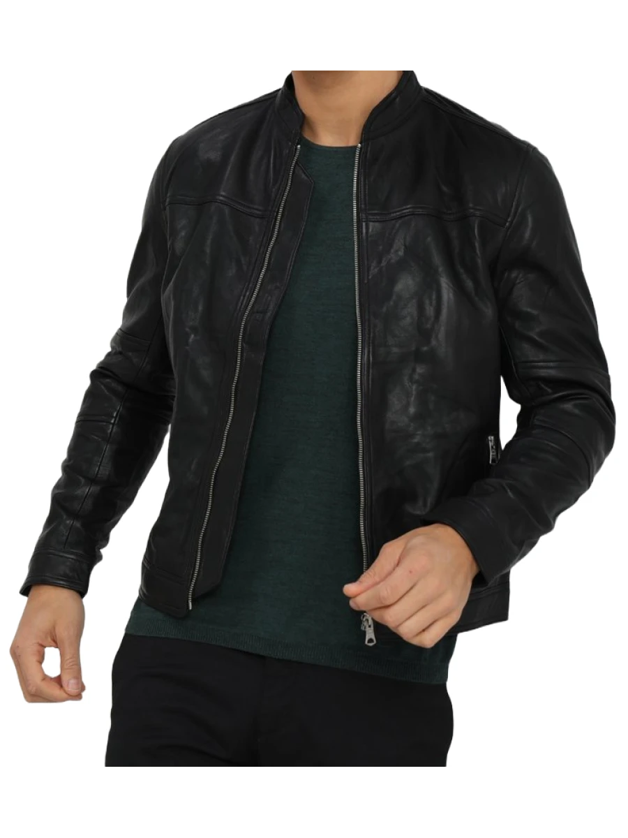 Men Awesome Look Real Lambskin Black Leather Jacket