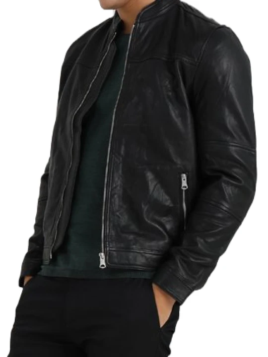 Men Awesome Look Real Lambskin Black Leather Jacket