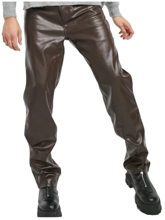 Men Fabulous Real Lambskin Brown Leather Jeans