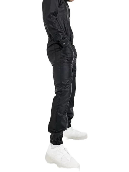 Men Trendy Fashion Real Lambskin Black Leather Jumpsuit Men Trendy Fashion Real Lambskin Black Leather Jumpsuit