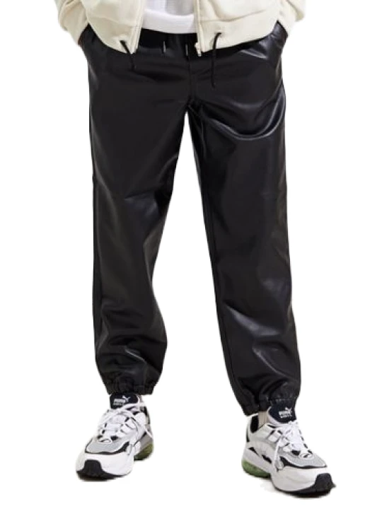 Men Cool Look Real Lambskin Black Leather Track Joggers Pants