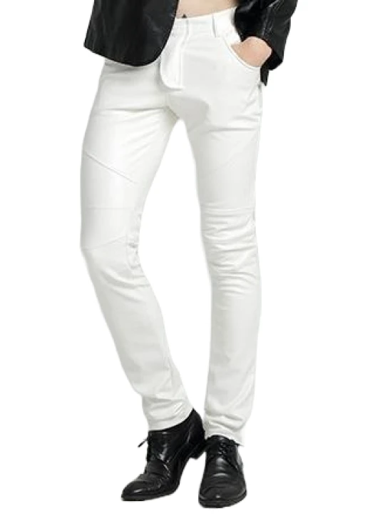 Men Fabulous Wear Real Lambskin White Leather Trousers Pants