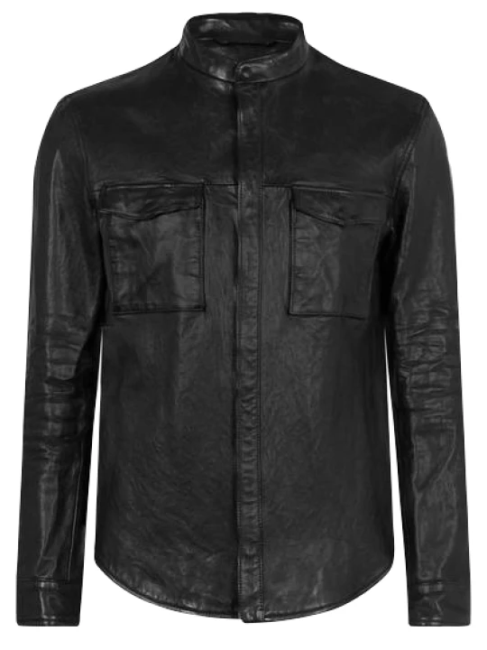 Men Casual Look Real Lambskin Black Leather Shirt