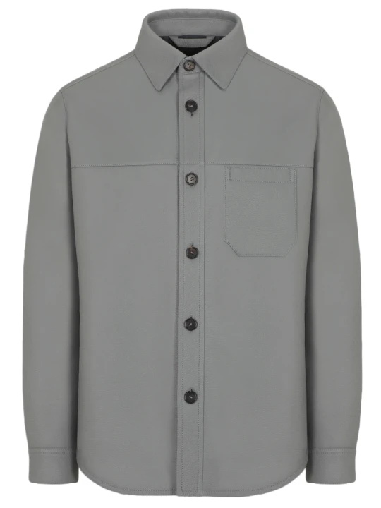 Men Perfect Look Real Lambskin Grey Leather Shirt