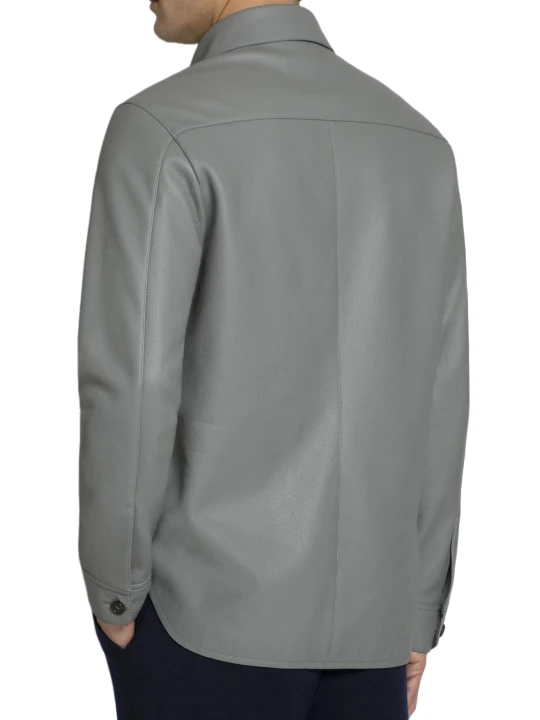 Men Perfect Look Real Lambskin Grey Leather Shirt
