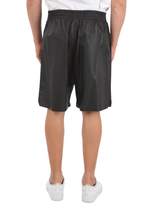 Men Relaxed Fit Real Lambskin Black Leather Sports Shorts