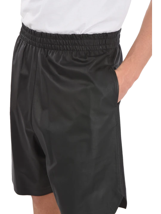 Men Relaxed Fit Real Lambskin Black Leather Sports Shorts