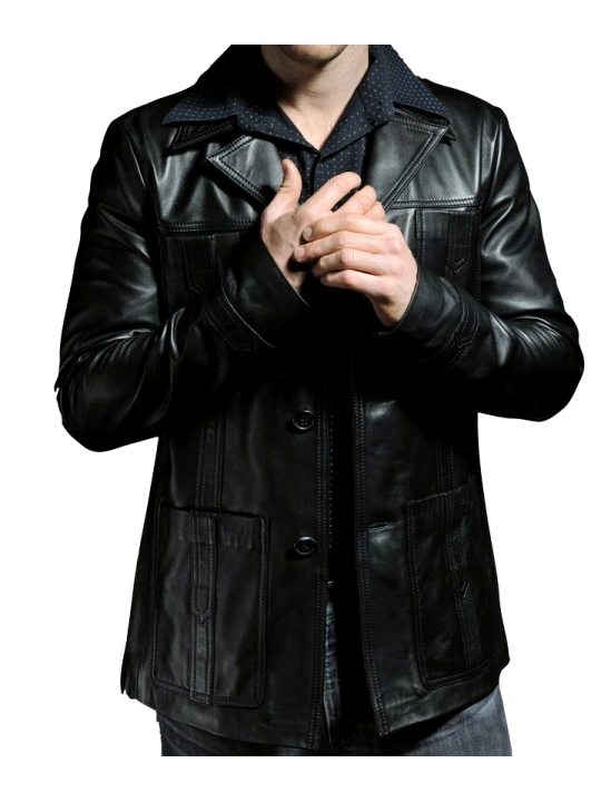 Men High Fashion Real Sheepskin Black Leather Coat