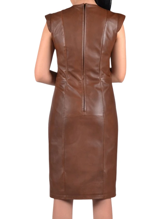 Women Hot Look Real Lambskin Vintage Brown Leather Dress