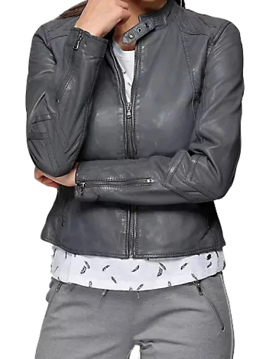 Women Dashing Real Lambskin Gray Leather Jacket