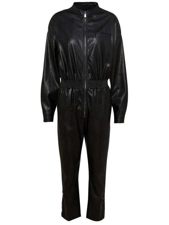 Women High Fashion Real Lambskin Black Leather Jumpsuit