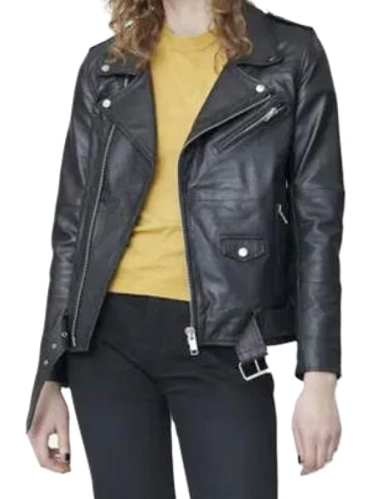 Women Classic Biker Real Lambskin Black Leather Motorcycle Jacket