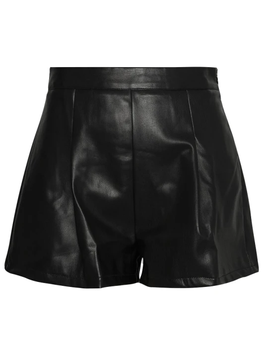 Women Trendy Real Lambskin Black Leather Shorts