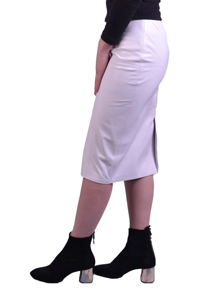 Women Classic Real Lambskin White Leather Pencil Skirt